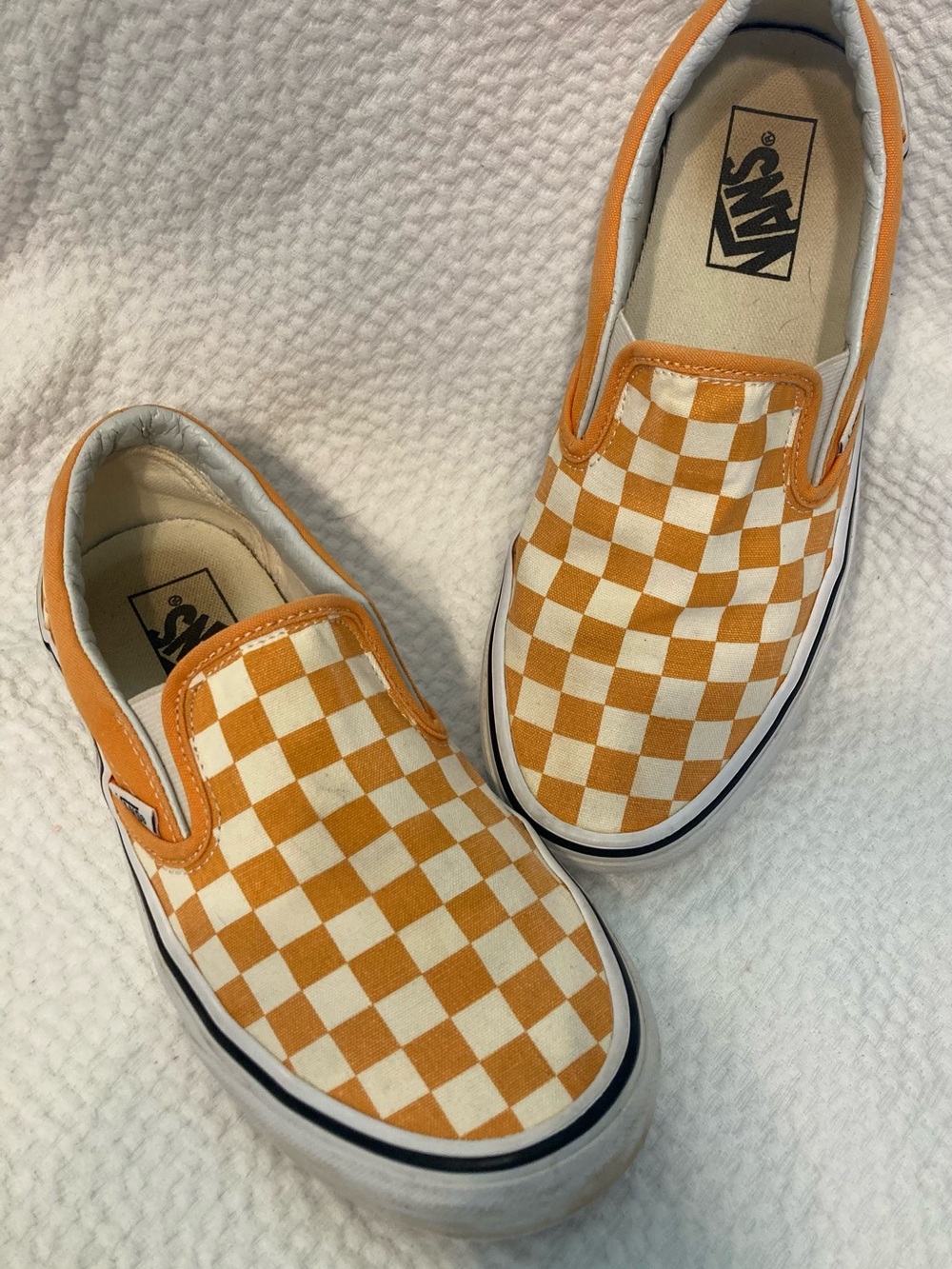 Vans Slip-On Checkerboard Sneakers - Orange & White Womens 8